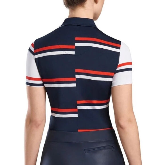 G/Fore Women's Navy , Red & White Offset Stripe Golf Polo Size M MSP$120
