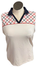Lady Hagen Women's White Sleeveless Golf Top w/Red & Navy Patterns Size XL-1
