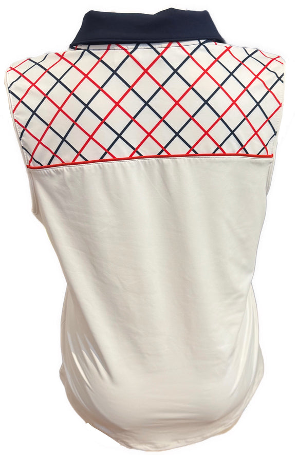 Lady Hagen Women's White Sleeveless Golf Top w/Red & Navy Patterns Size XL