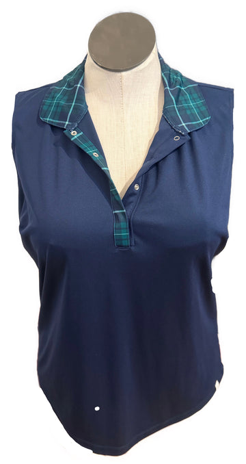 Lady Hagen Women's Navy Sleeveless Golf Top w/Green Plaid Accents Size XL