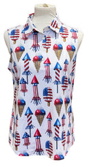 Sunday Swagger 4th of July Print Sleeveless Golf Top Size M-1