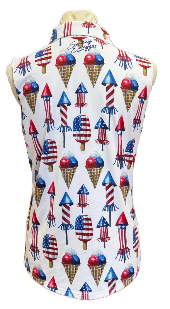 Sunday Swagger 4th of July Print Sleeveless Golf Top Size M