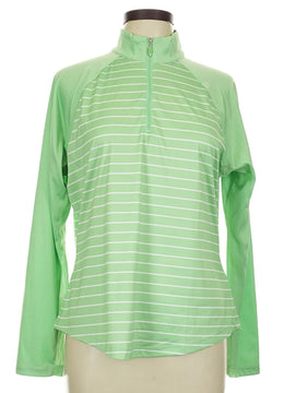 Greg Norman Women's Green & White Striped Golf Pullover