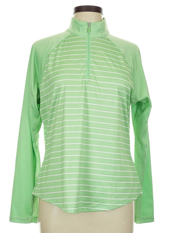 Greg Norman Women's Green & White Striped Golf Pullover