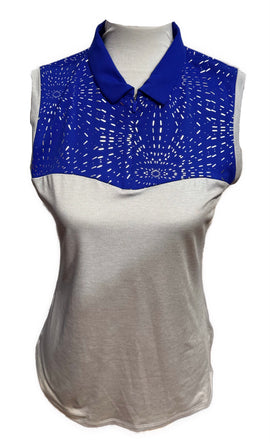 Annika by Cutter & Buck Royal Blue & Sliver Burst Sleeveless Top Size S