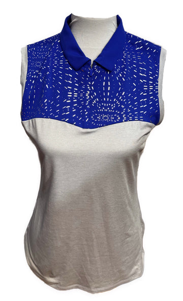 Annika by Cutter & Buck Royal Blue & Sliver Burst Sleeveless Top Size S
