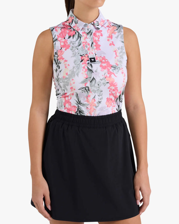 New Bad Birdie Women's Sleeveless Lei'd Golf Top - Brilliant White