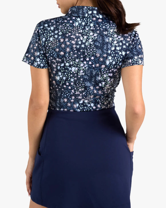 New Bad Birdie Women's Super Duper Bloom Short Sleeve Golf Top - Dark Navy