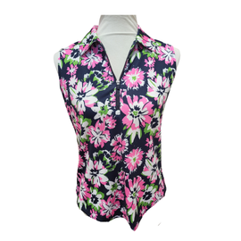 Jofit Navy, Hot Pink & Lime Floral Sleeveless Golf Polo SIze S