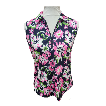 Jofit Navy, Hot Pink & Lime Floral Sleeveless Golf Polo SIze S