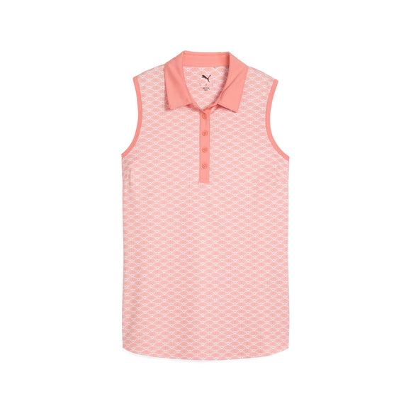 New Puma Women's Cloudspun Scallop Sleeveless Golf Polo- Pink Fruit MSP$65