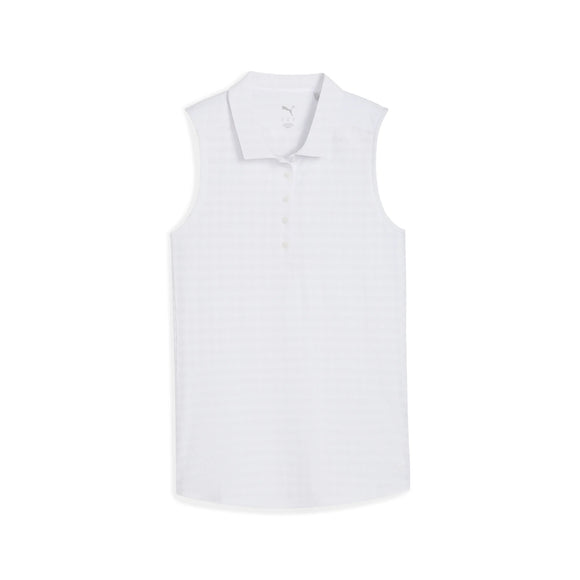 New Puma Women's White Houndstooth Sleeveless Golf Polo MSP$65