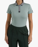 New Women's Bad Birdie Washed Sage Striped Collar Golf Polo-1