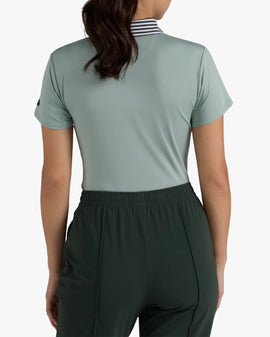 New Women's Bad Birdie Washed Sage Striped Collar Golf Polo - 0