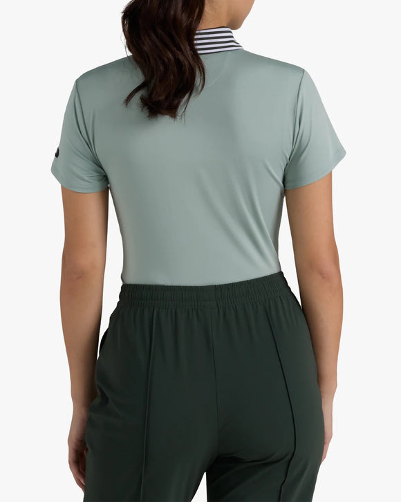 New Women's Bad Birdie Washed Sage Striped Collar Golf Polo
