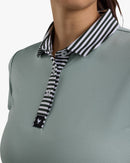 New Women's Bad Birdie Washed Sage Striped Collar Golf Polo-3