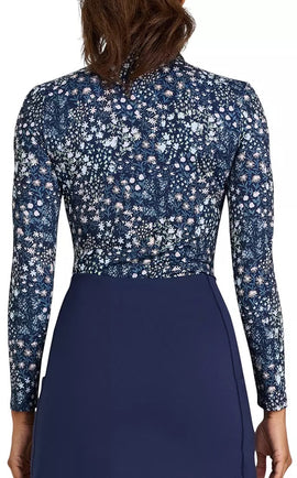 New Bad Birdie Women's Long Sleeve Super Duper Bloom Polo - Dark Navy - 0