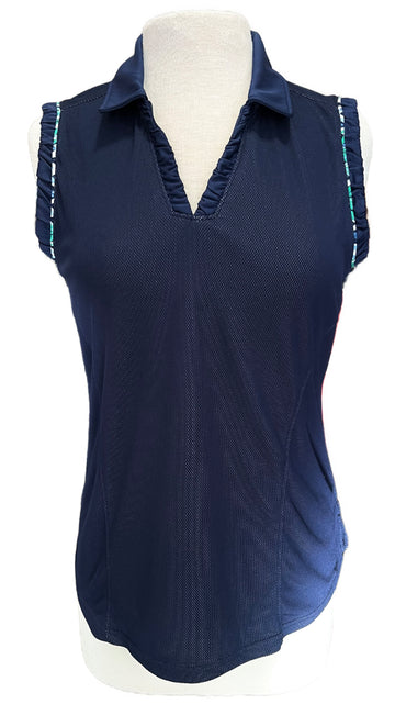 Pebble Beach Navy Ruched Sleeveless Woman's Golf Top Size L