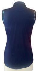 Pebble Beach Navy Ruched Sleeveless Woman's Golf Top Size L-2