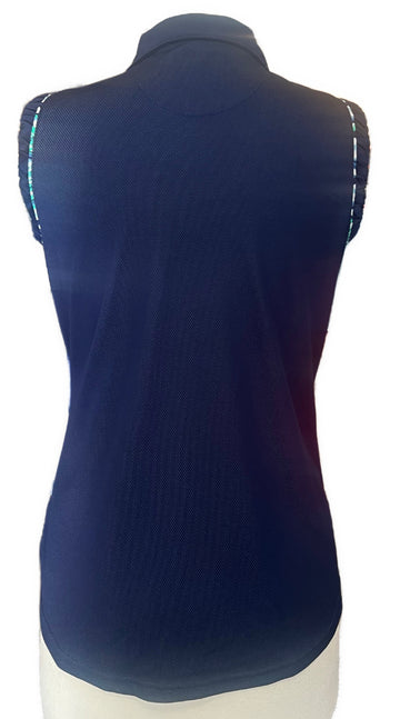 Pebble Beach Navy Ruched Sleeveless Woman's Golf Top Size L - 0