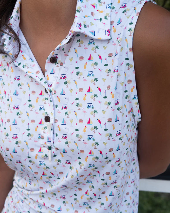 New Kenny Flowers Margaritaville - Afternoon Golf Sleeveless Polo