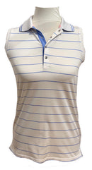 Ralph Lauren White & Pale Blue Striped Sleeveless Polo Size S-1
