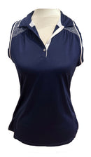 PGA Tour Navy Sleeveless Polo w/ Woven White Print Size S-1