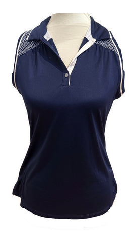 PGA Tour Navy Sleeveless Polo w/ Woven White Print Size S