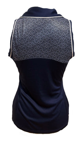 PGA Tour Navy Sleeveless Polo w/ Woven White Print Size S - 0