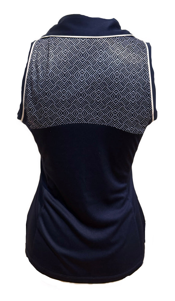PGA Tour Navy Sleeveless Polo w/ Woven White Print Size S