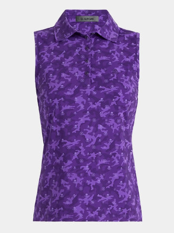 New G/Fore Women's Icon Camo Silky Tech Sleeveless Golf Polo - Purple MSP$110