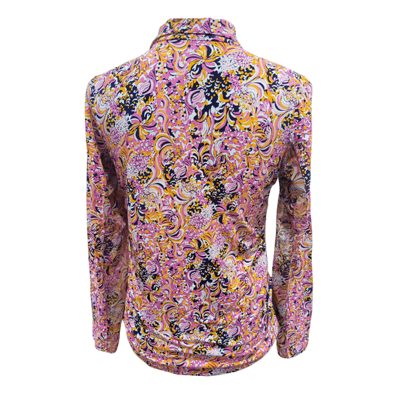 Ibkul Women's Navy, Pink & Orange Paisley Print Adjustable Length Pullover Size S