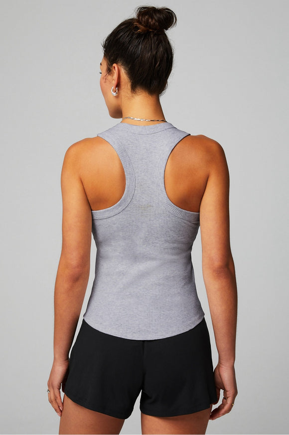 Fabletics Women's Classic Grey Heather High Neck Rib Built-in Bra Tank Size L MSP$50