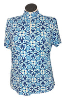 Ibkul Blue, Navy & White Short Sleeve Mock Top Size XL-1