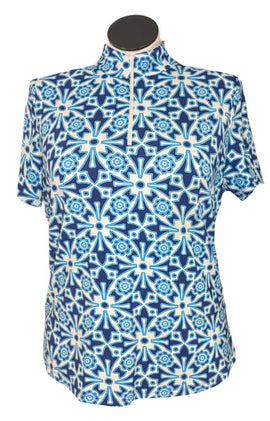 Ibkul Blue, Navy & White Short Sleeve Mock Top Size XL