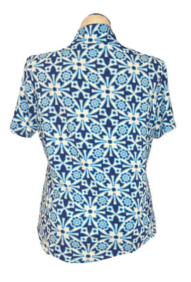 Ibkul Blue, Navy & White Short Sleeve Mock Top Size XL - 0