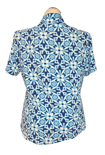 Ibkul Blue, Navy & White Short Sleeve Mock Top Size XL - 0