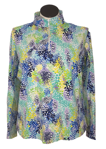 Ibkul Women's Naomi Long Sleeve Print Zip Golf Sunshirt Size XXL