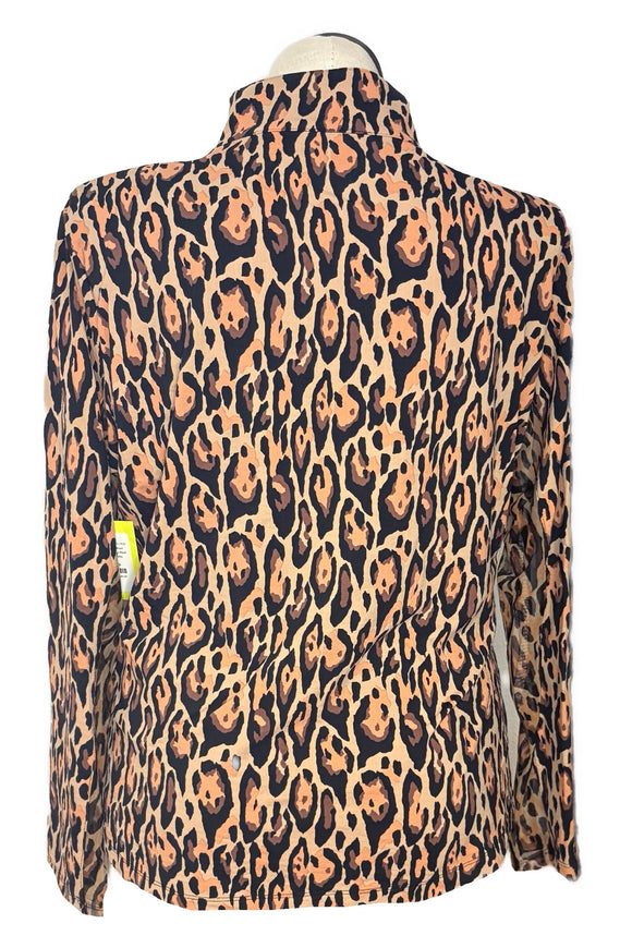 Ibkul Leopard Print Long Sleeve Zip Mock Sun Shirt Size XXL
