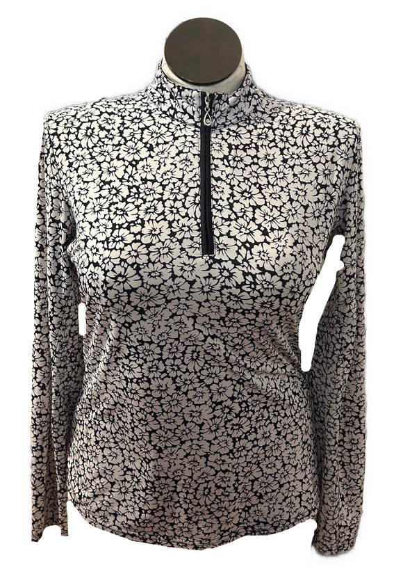 San Soleil Women's White & Black Floral Long Sleeve Sun Shirt Size L MSP$100