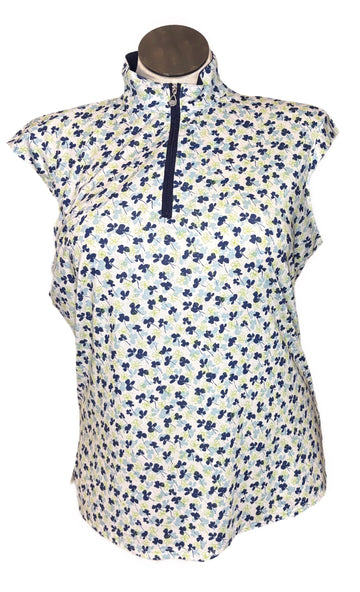 San Soleil Women's Navy & Green Clover Print Cap Sleeve Top Size XL