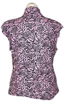 San Soleil Women's Pink & Black Floral Cap Sleeve Golf Top Size XL - 0