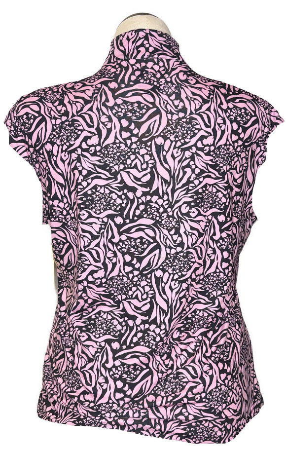 San Soleil Women's Pink & Black Floral Cap Sleeve Golf Top Size XL