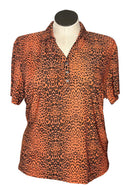 Monterey Club Orange Sparkle Animal Print Polo Size XXL-1
