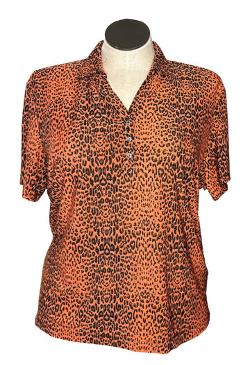 Monterey Club Orange Sparkle Animal Print Polo Size XXL