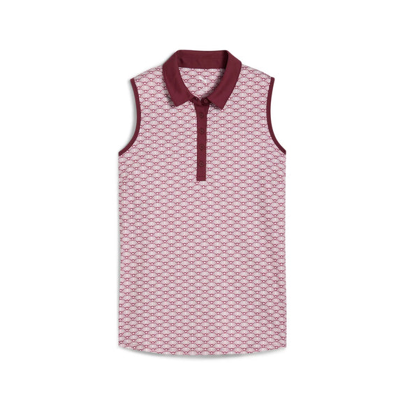 New Puma Women's Clouspun Scallop Sleeveless Golf Polo - Ruby Shimmer MSP$65