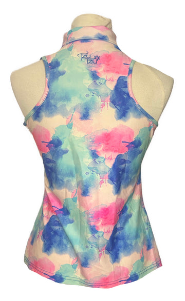 Tzu Tzu Women's Teal & Pink Watercolor Print Sleeveless Golf Top Size M - 0