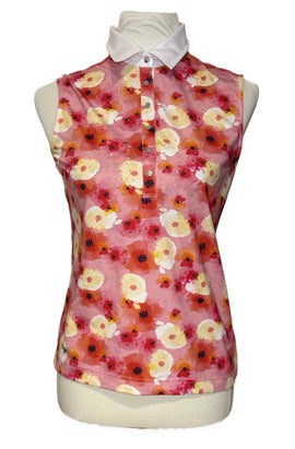Daily Sport Women's Pink & Yellow Floral Patterned Sleeveless Golf Top Size S