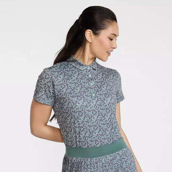 New Bad Birdie Women's Core Golf Polo - Ditsy Down -Dark Forest