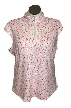 San Soleil Women's Pink & White Golf Patterned Women's Cap Sleeve Top Size XXL